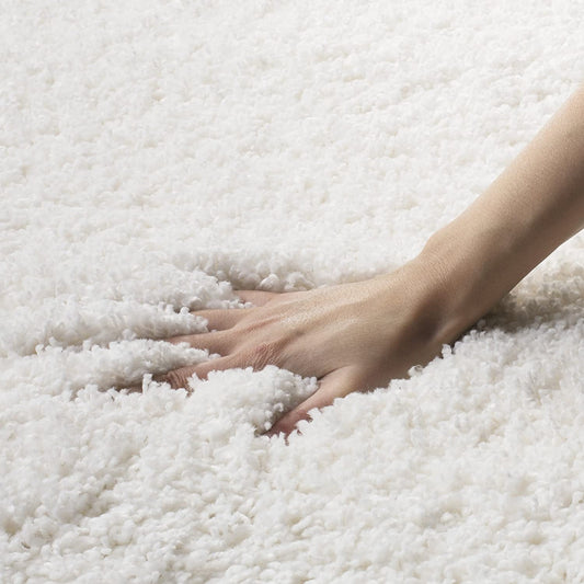 White Solid Microfiber Shaggy Rug