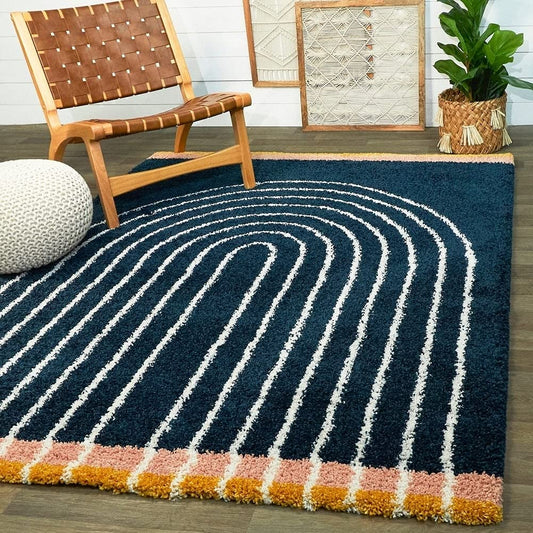 Navy Multicolor Microfiber Shaggy Rug