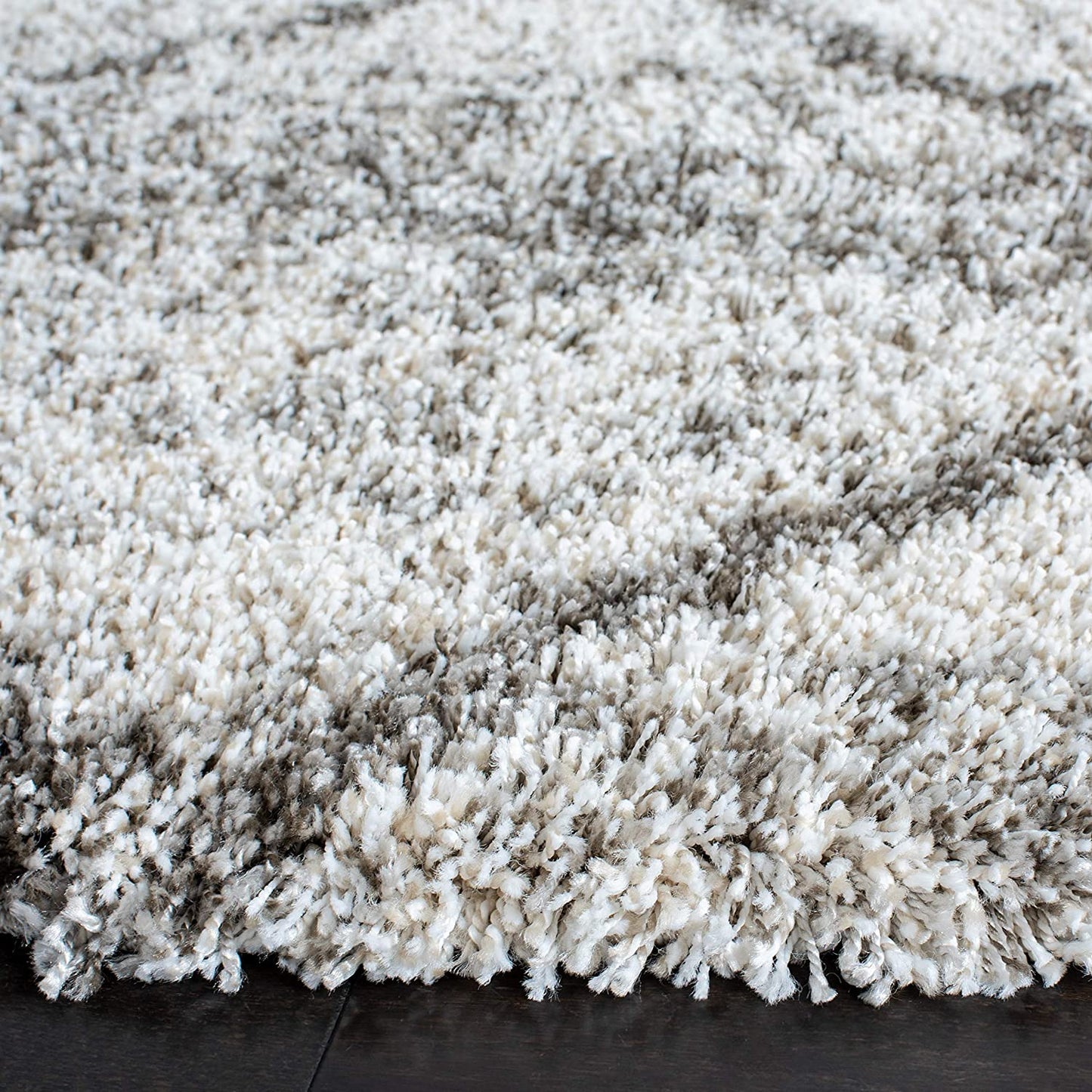 Grey Beige Diamond Trellis Microfiber Shaggy Rug