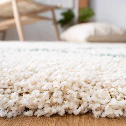 Ivory Green Diamond Trellis Microfiber Shaggy Rug