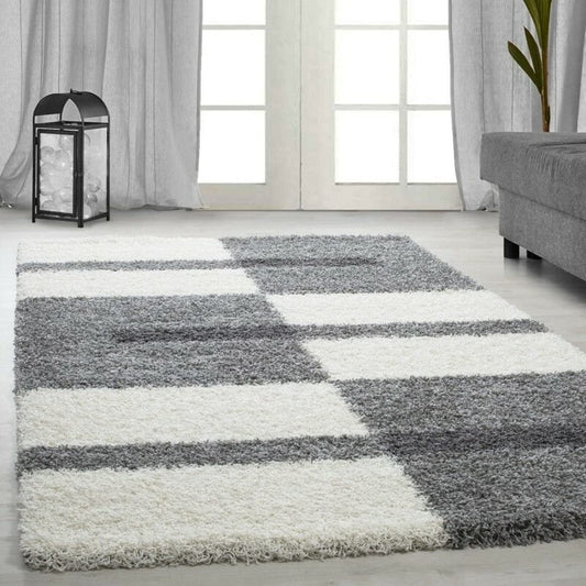 Cream Grey Microfiber Shaggy Rug