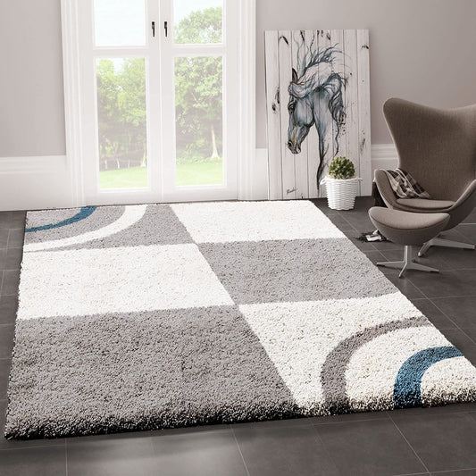 Grey White Multicolor Microfiber Shaggy Rug