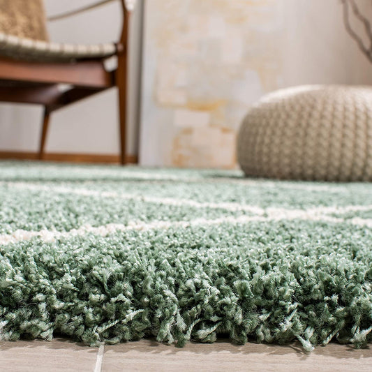 Green Ivory Diamond Trellis Microfiber Shaggy Rug