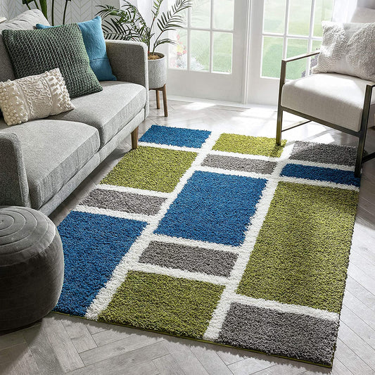 Green Blue Multicolor Microfiber Shaggy Rug