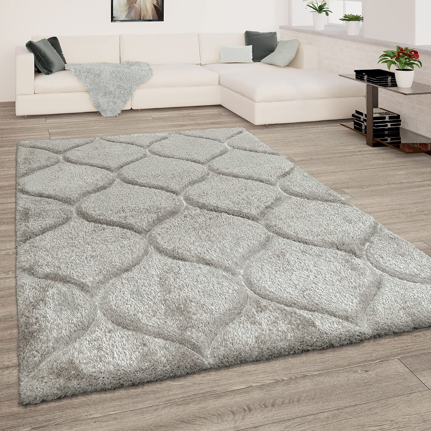 Grey 3D Microfiber & Silk Shaggy Rug