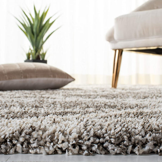 Grey Ivory Diamond Trellis Microfiber Shaggy Rug