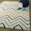 White Multicolor Microfiber Shaggy Rug