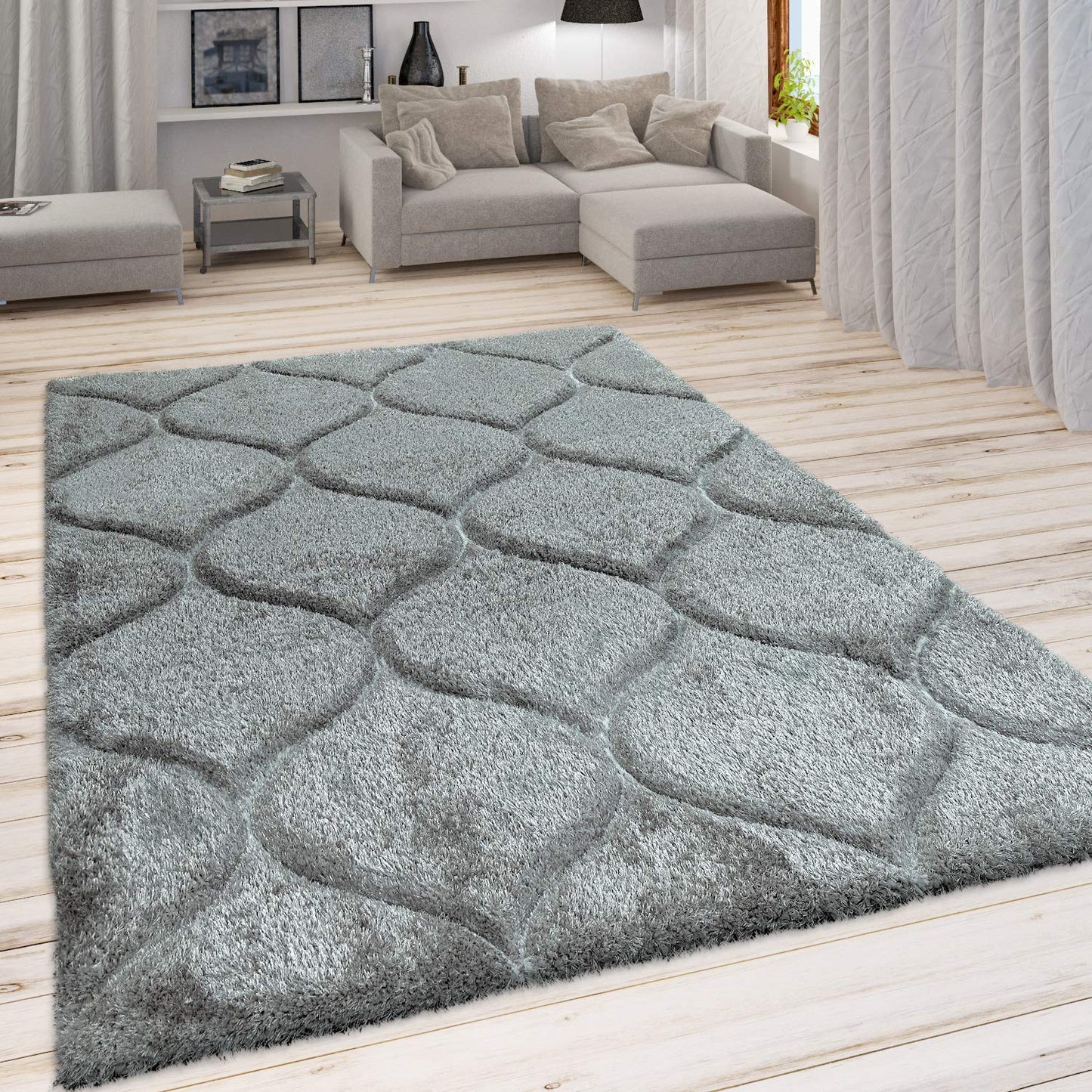 Dark Grey 3D Microfiber&Silk Shaggy Rug