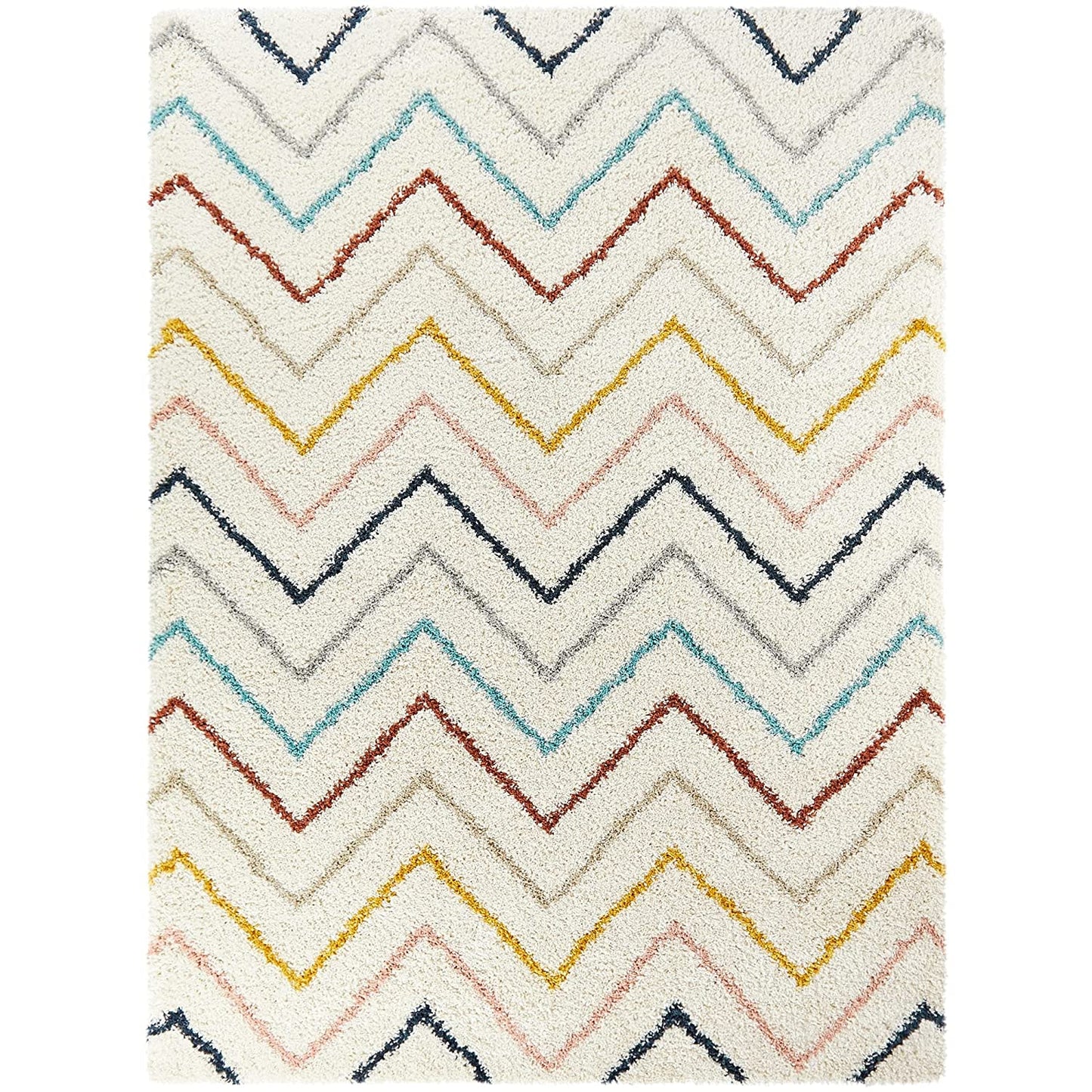 White Multicolor Microfiber Shaggy Rug