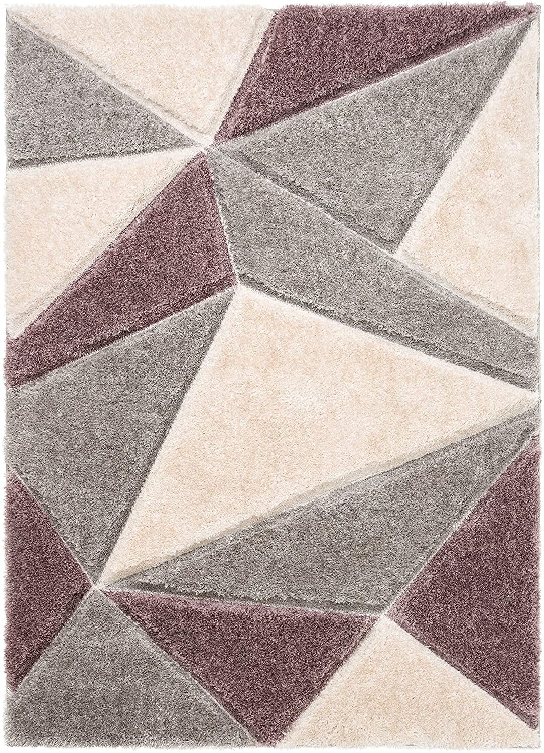 Grey Cream 3D Microfiber & Silk Shaggy Rug