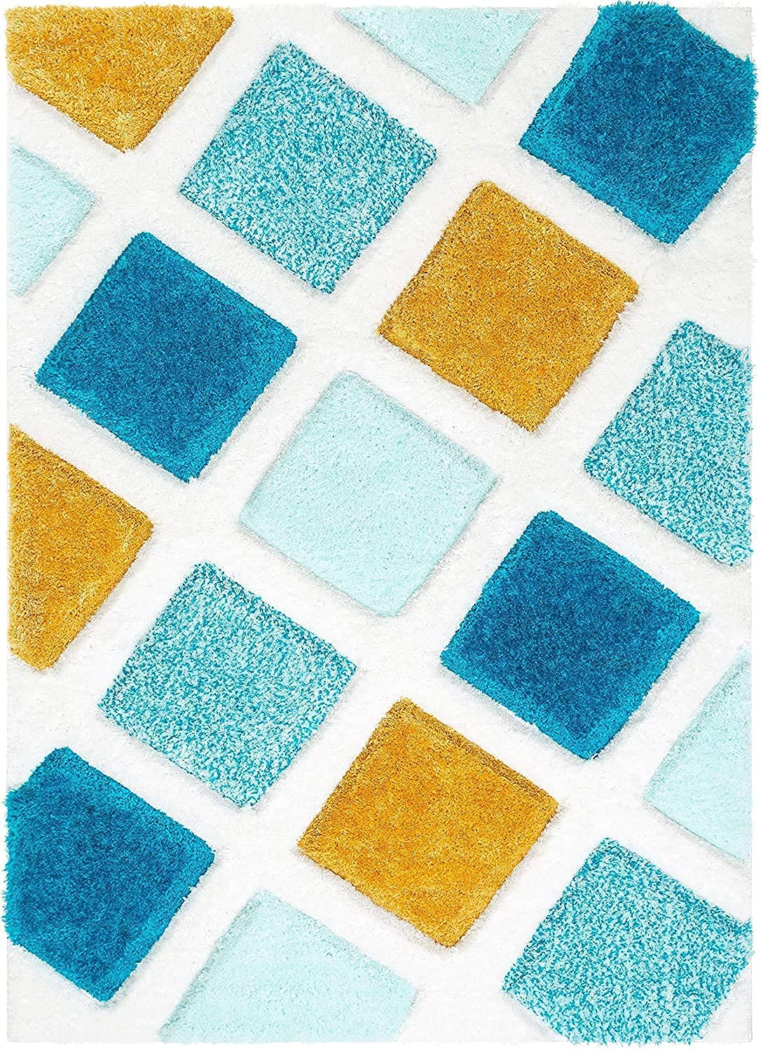 Blue Yellow 3D Microfiber&Silk Shaggy Rug