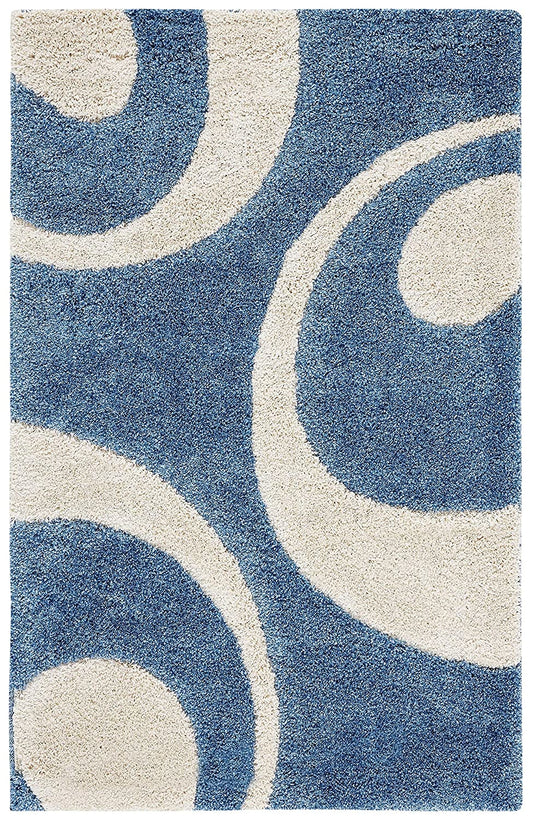 Blue Cream 3D Microfiber Shaggy Rug