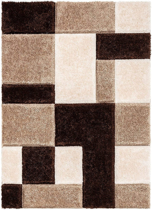 Cream Brown 3D Microfiber&Silk Shaggy Rug