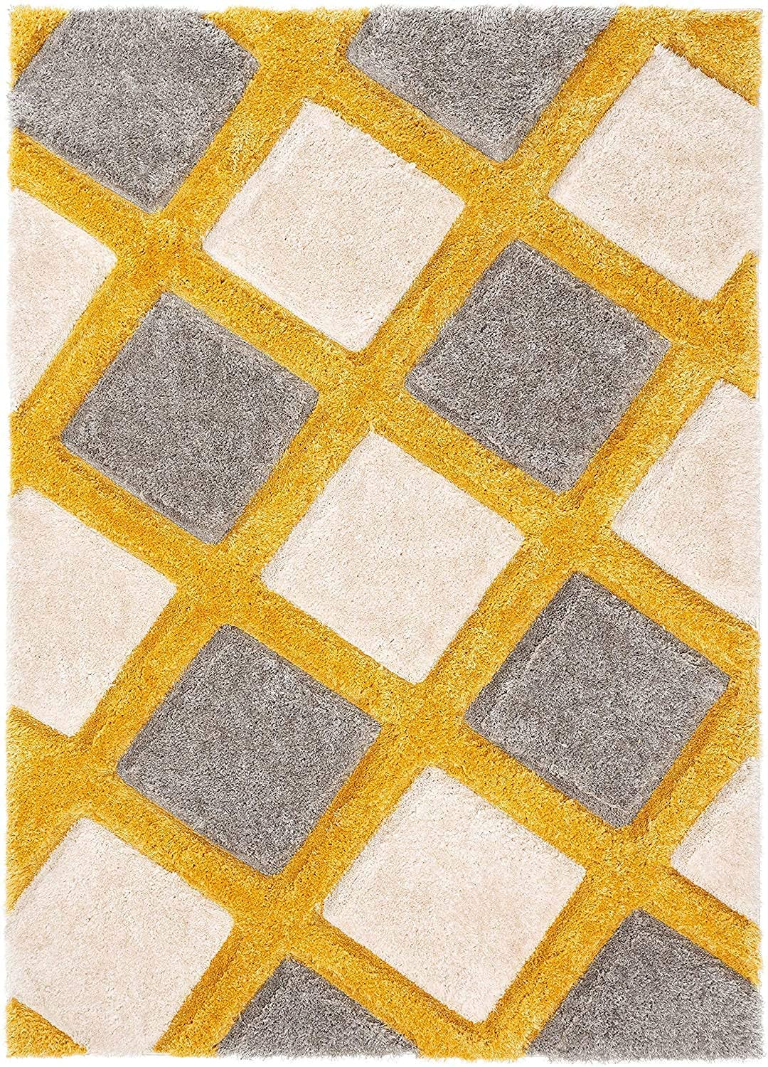 Grey Yellow 3D Microfiber&Silk Shaggy Rug