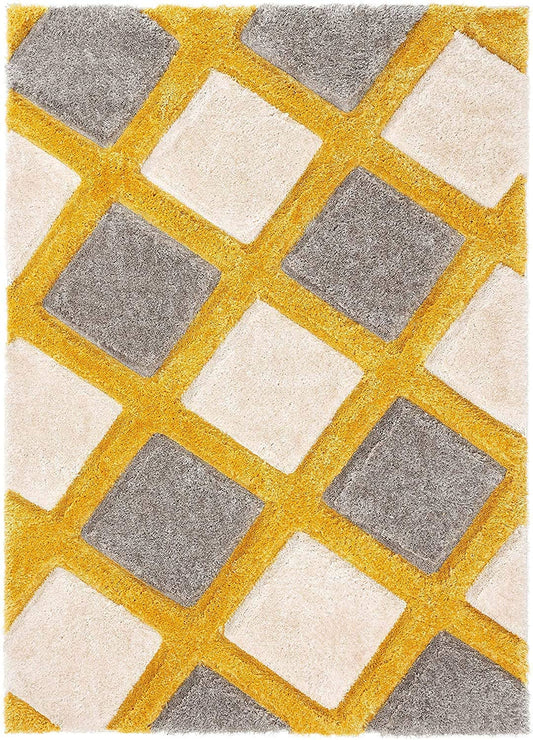 Grey Yellow 3D Microfiber&Silk Shaggy Rug