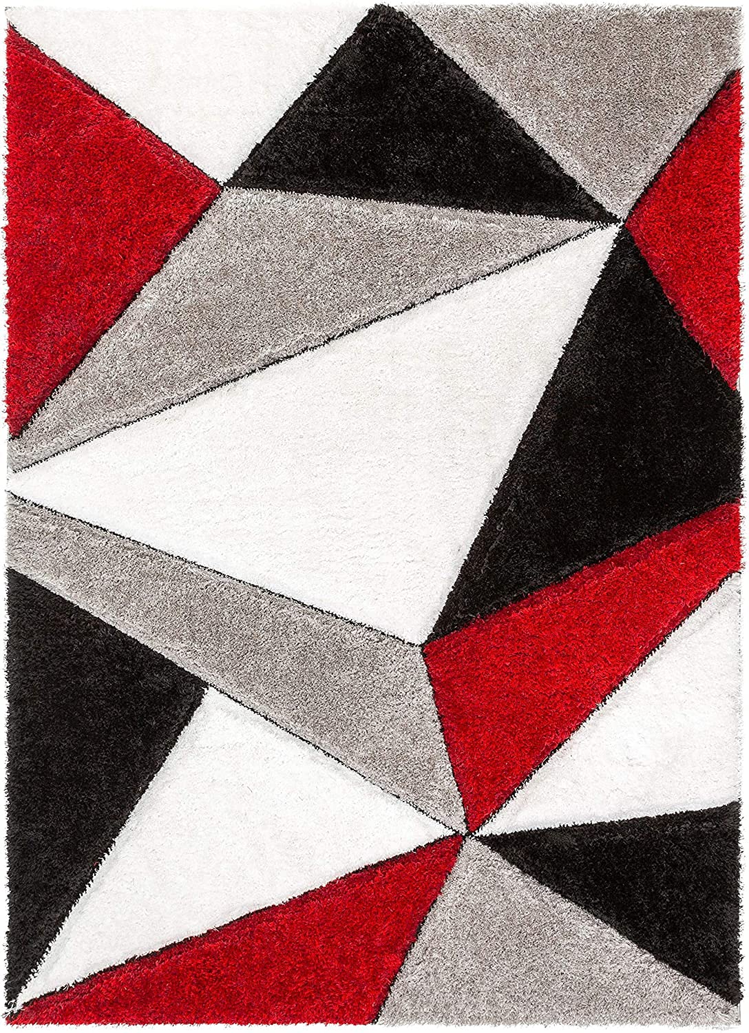 Elan Shaggy Rug - Red Triangle Pattern