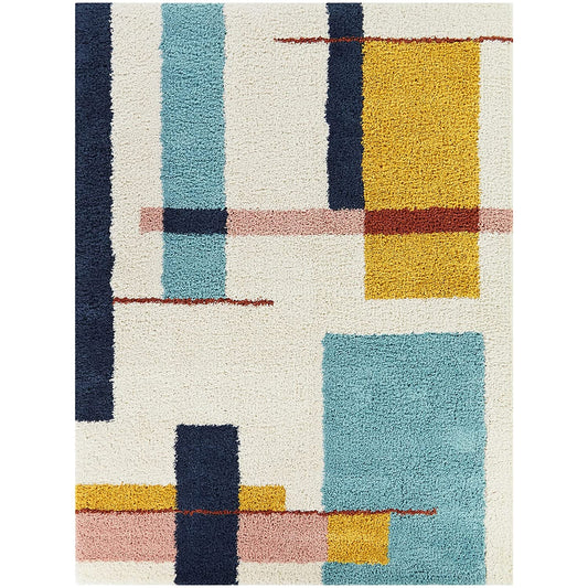 Blue White Multicolor Microfiber Shaggy Rug