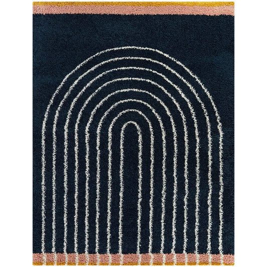 Navy Multicolor Microfiber Shaggy Rug