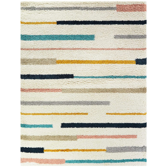 White Multicolor Microfiber Shaggy Rug