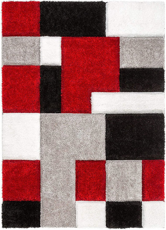 Red Black 3D Microfiber&Silk Shaggy Rug