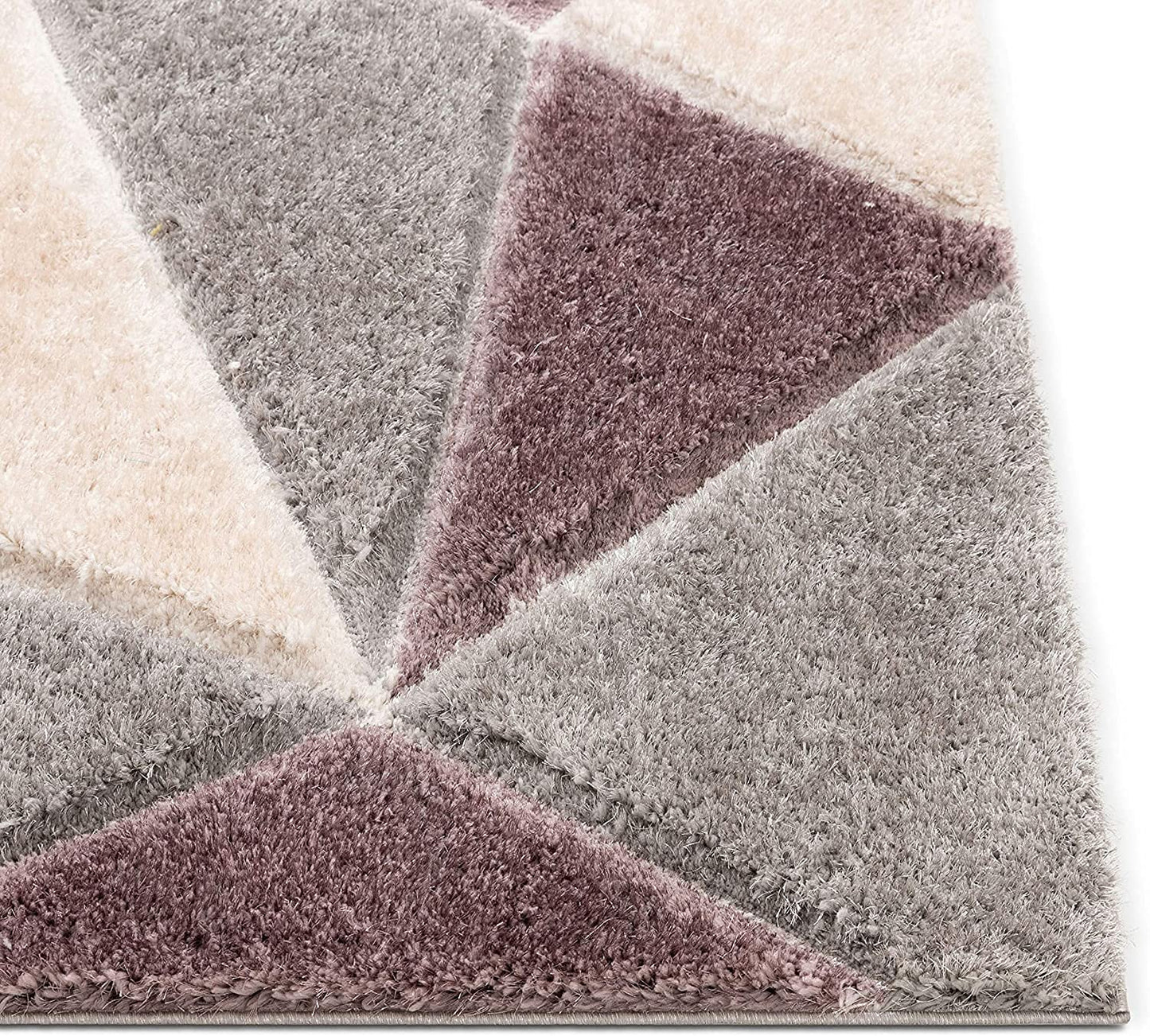 Grey Cream 3D Microfiber&Silk Shaggy Rug