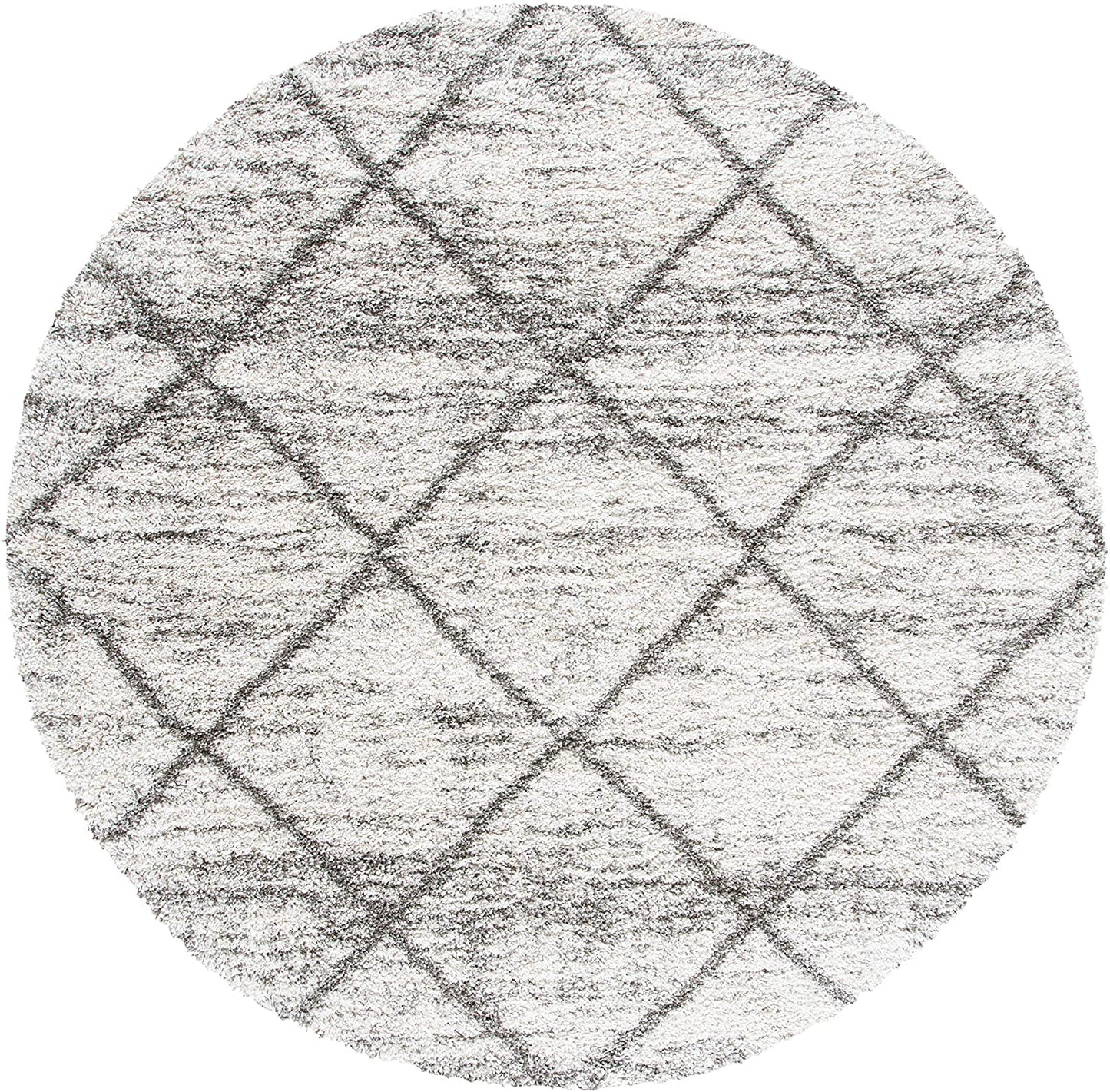 Grey Beige Diamond Trellis Microfiber Shaggy Rug