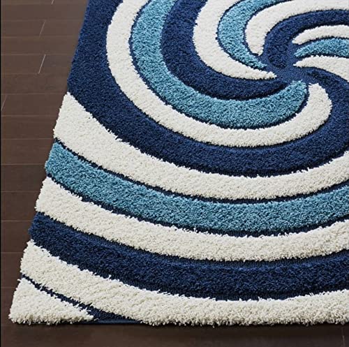 Blue White 3D Microfiber Shaggy Rug