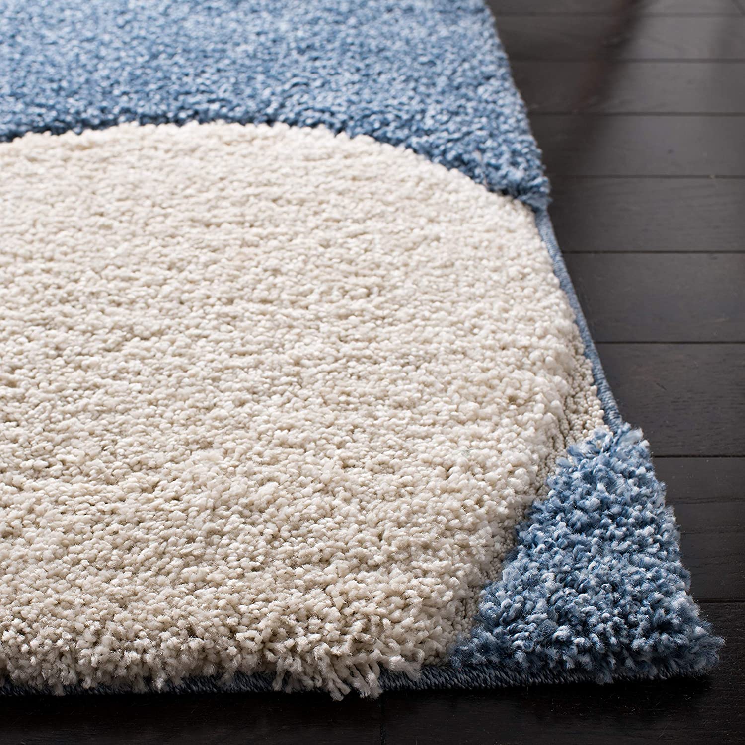 Blue Cream 3D Microfiber Shaggy Rug