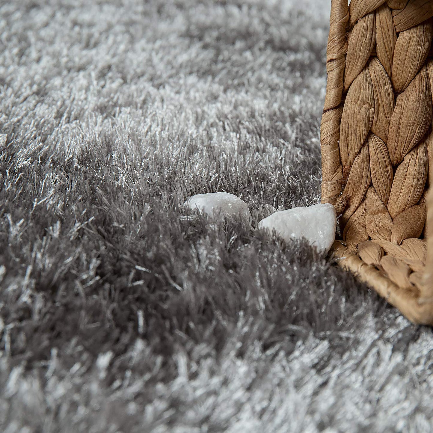 Dark Grey 3D Microfiber&Silk Shaggy Rug