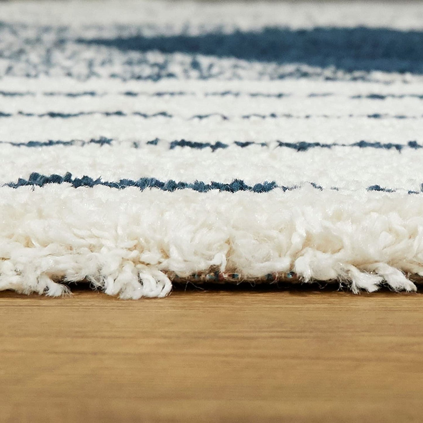 White Blue Microfiber Shaggy Rug