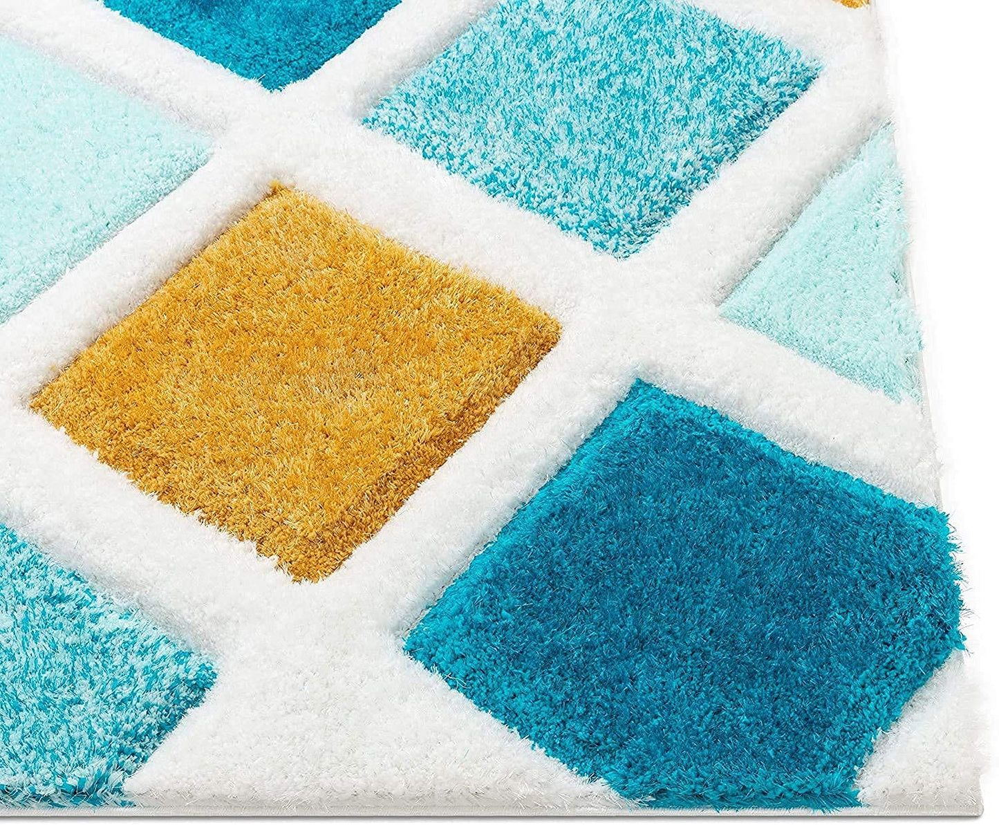 Blue Yellow 3D Microfiber&Silk Shaggy Rug