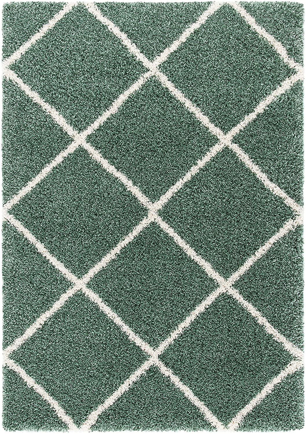 Green Ivory Diamond Trellis Microfiber Shaggy Rug