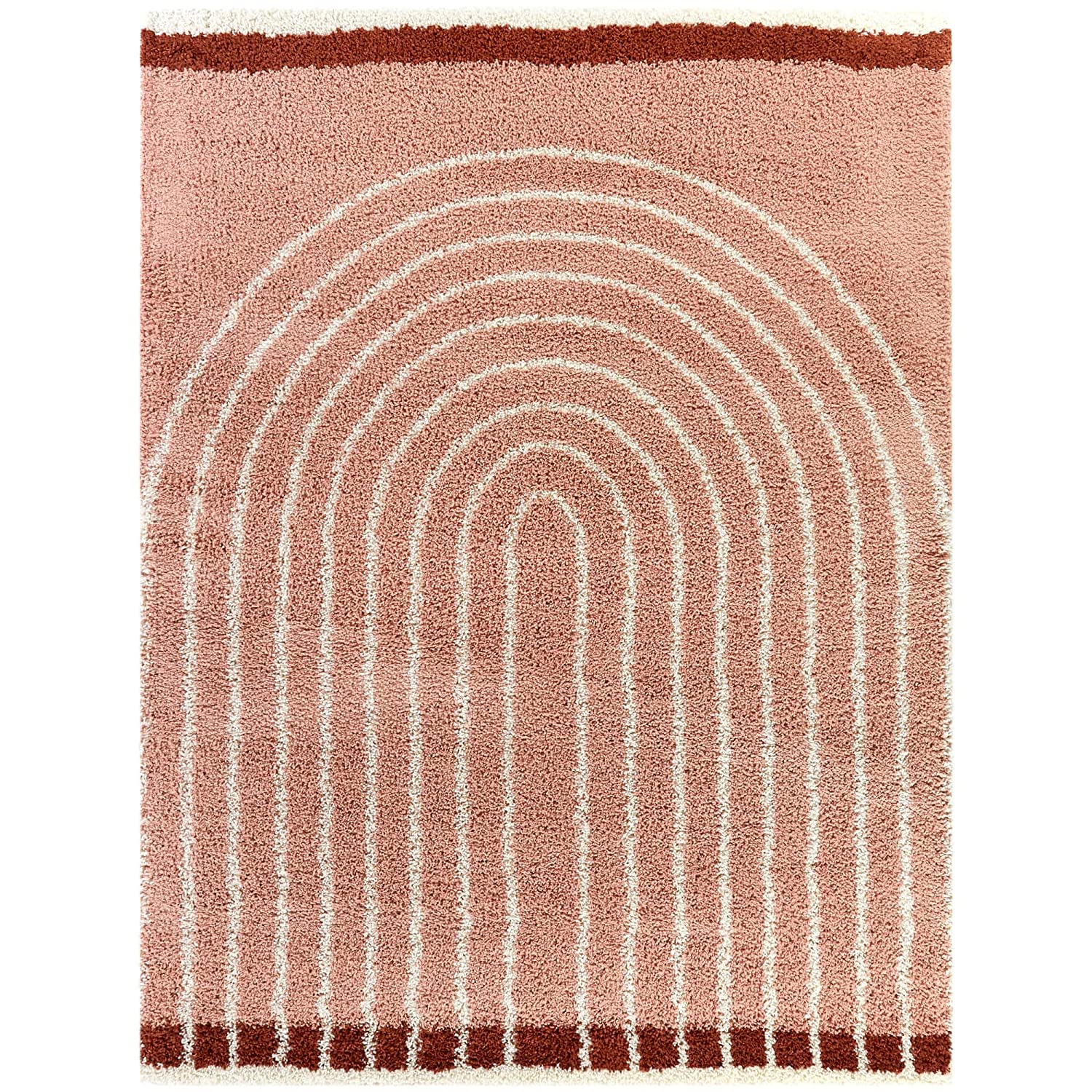 White Pink Modern Microfiber Shaggy Rug