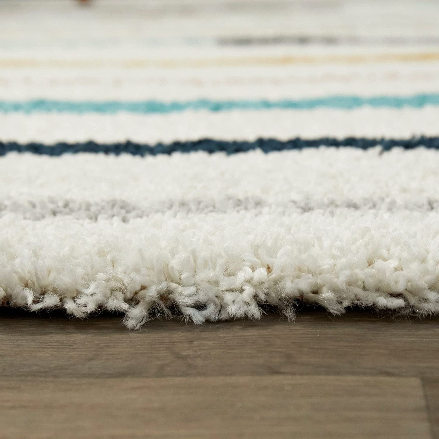 White Multicolor Microfiber Shaggy Rug