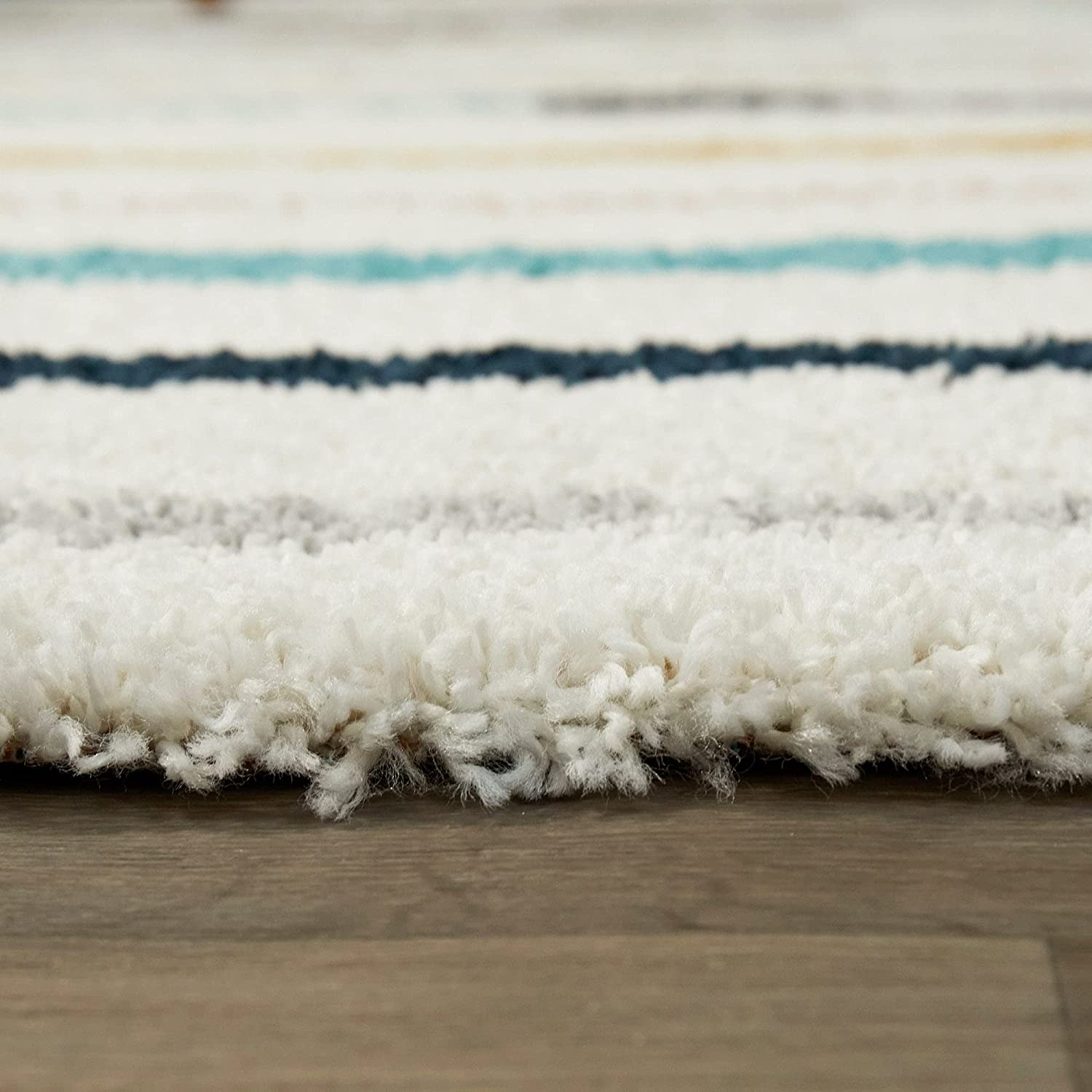 White Multicolor Microfiber Shaggy Rug