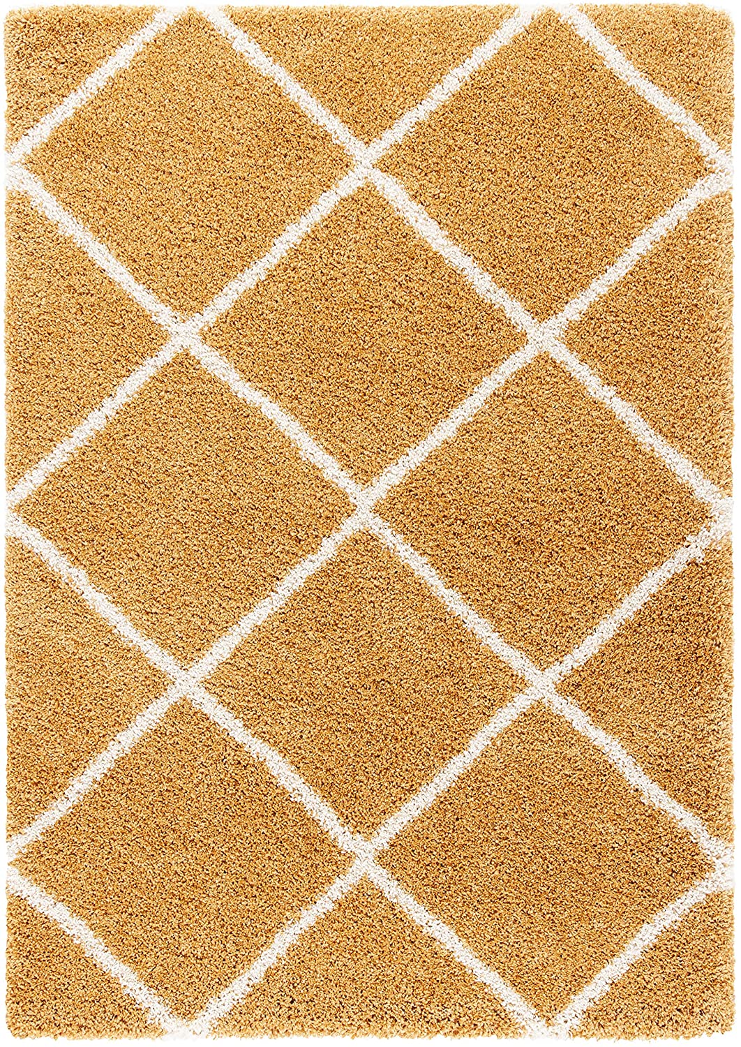 Yellow Ivory Diamond Trellis Microfiber Shaggy Rug