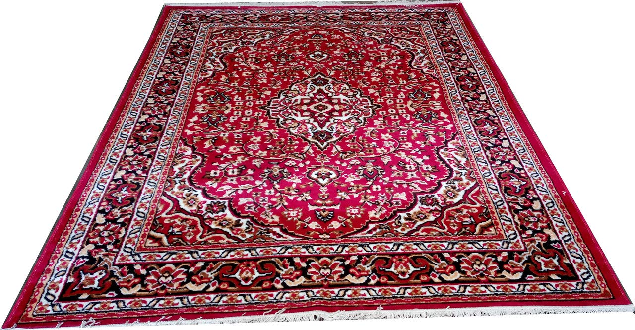 Red Traditional Washable Polyester Carpet