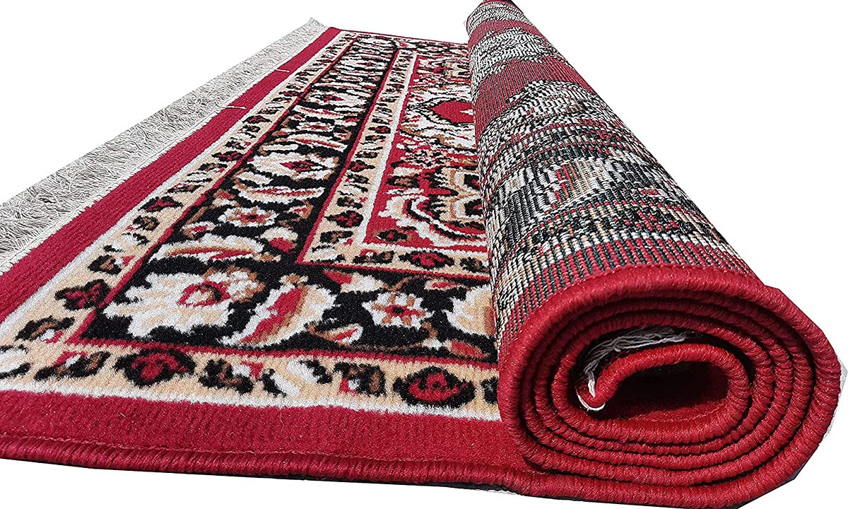 Red Traditional Washable Polyester Carpet