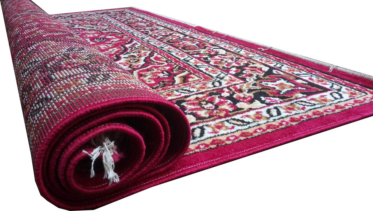 Red Traditional Washable Polyester Carpet