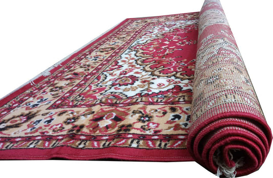 Red Traditional Washable Polyester Carpet