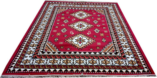 Red Traditional Washable Polyester Carpet