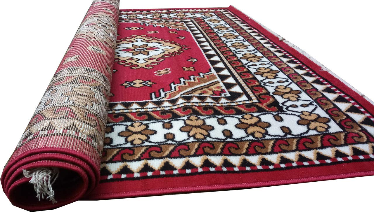 Red Traditional Washable Polyester Carpet