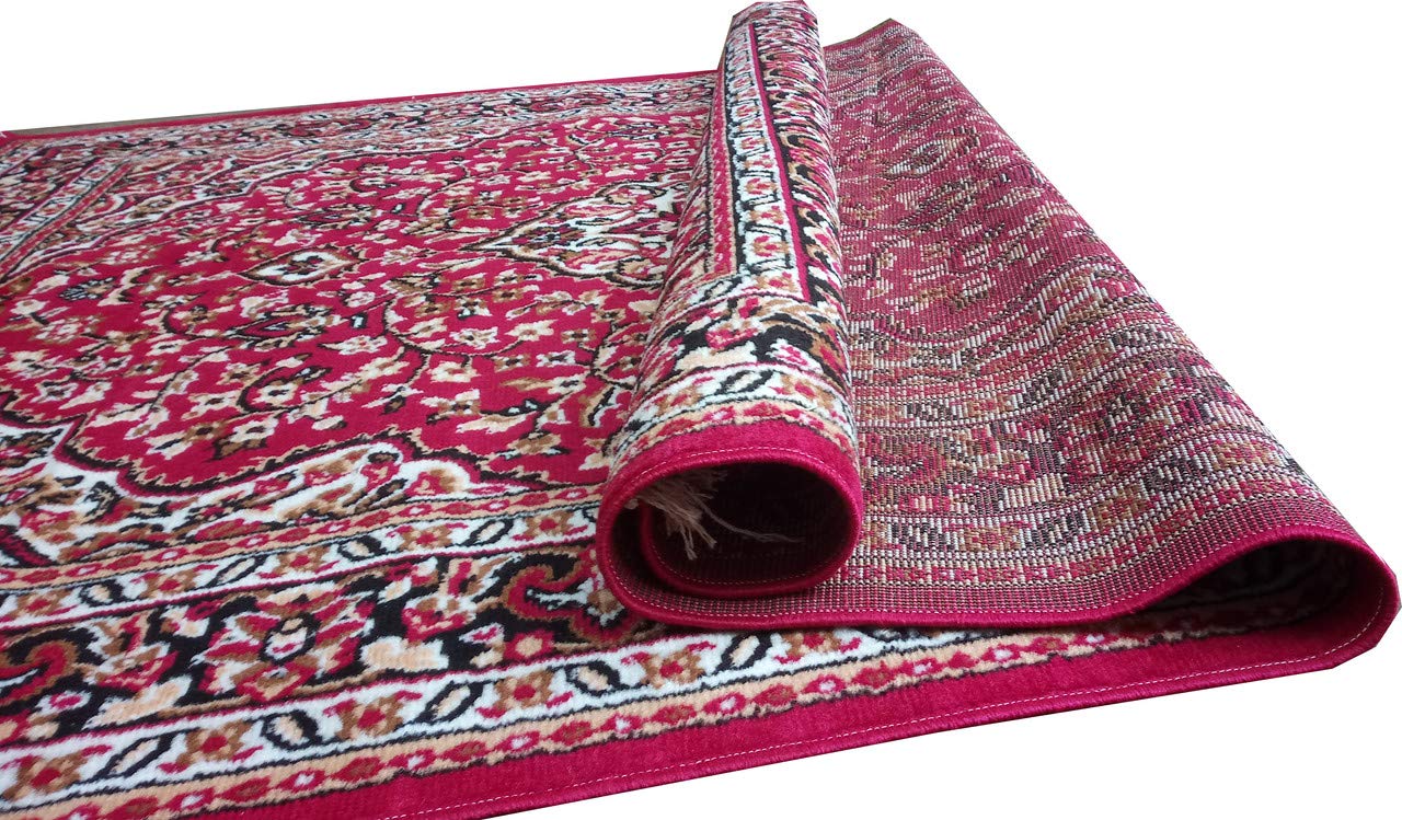 Red Traditional Washable Polyester Carpet