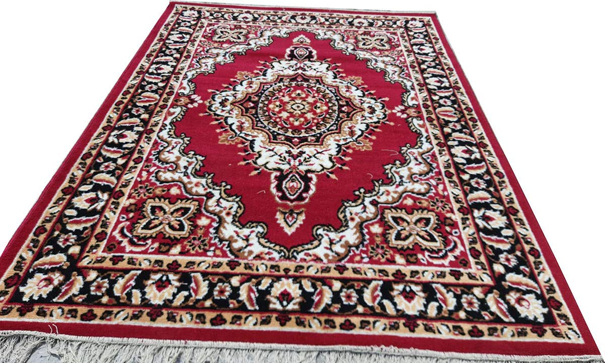 Red Traditional Washable Polyester Carpet