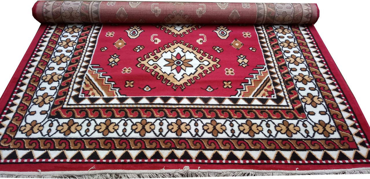 Red Traditional Washable Polyester Carpet