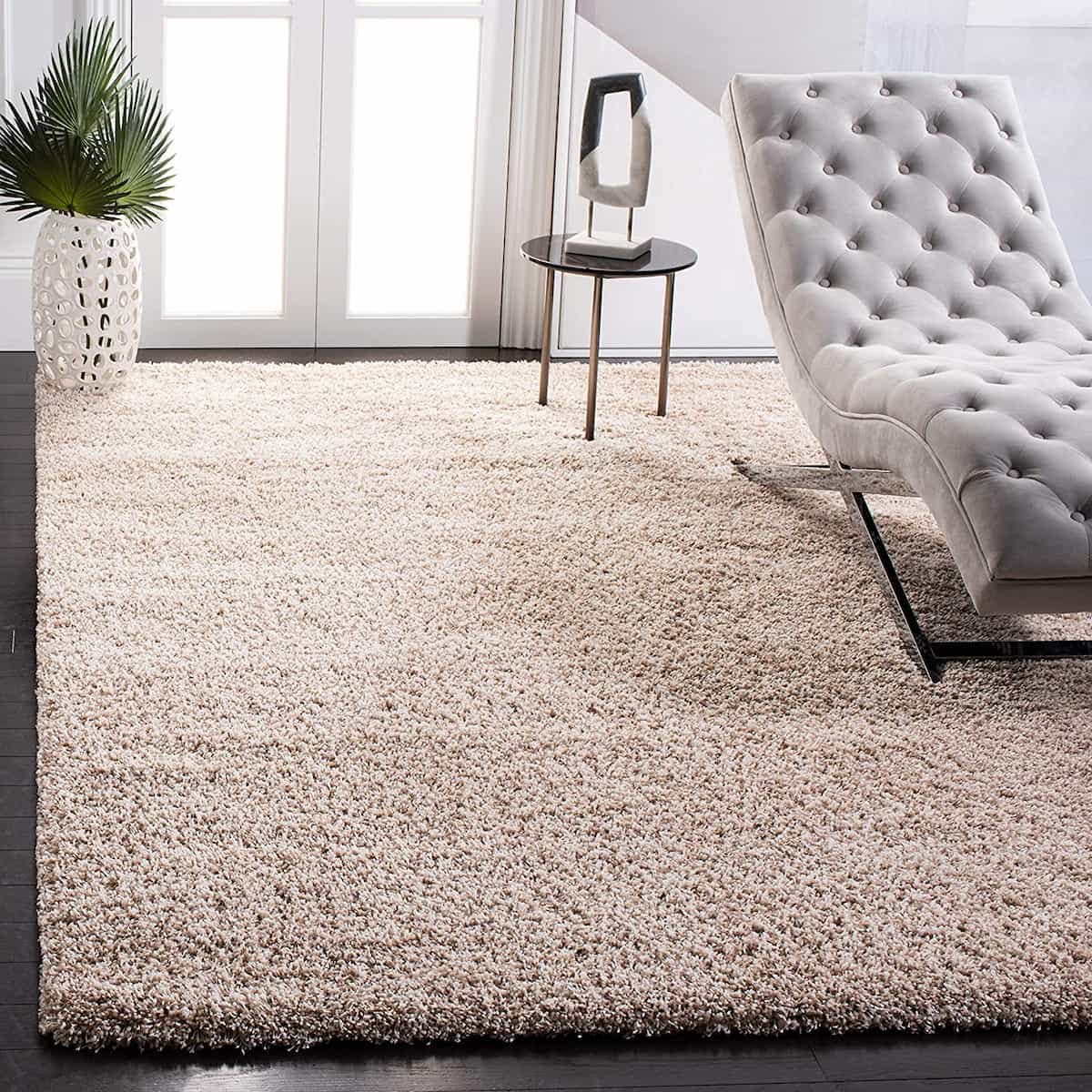 Beige shaggy rug 4x6 feet with 2 inch pile height - RugNoor