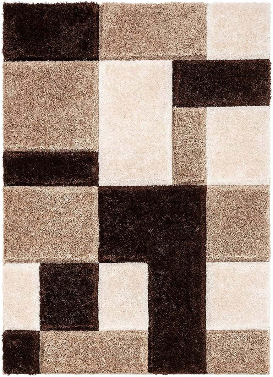 RugNoor brown and beige patchwork shag rug in tonal block pattern
