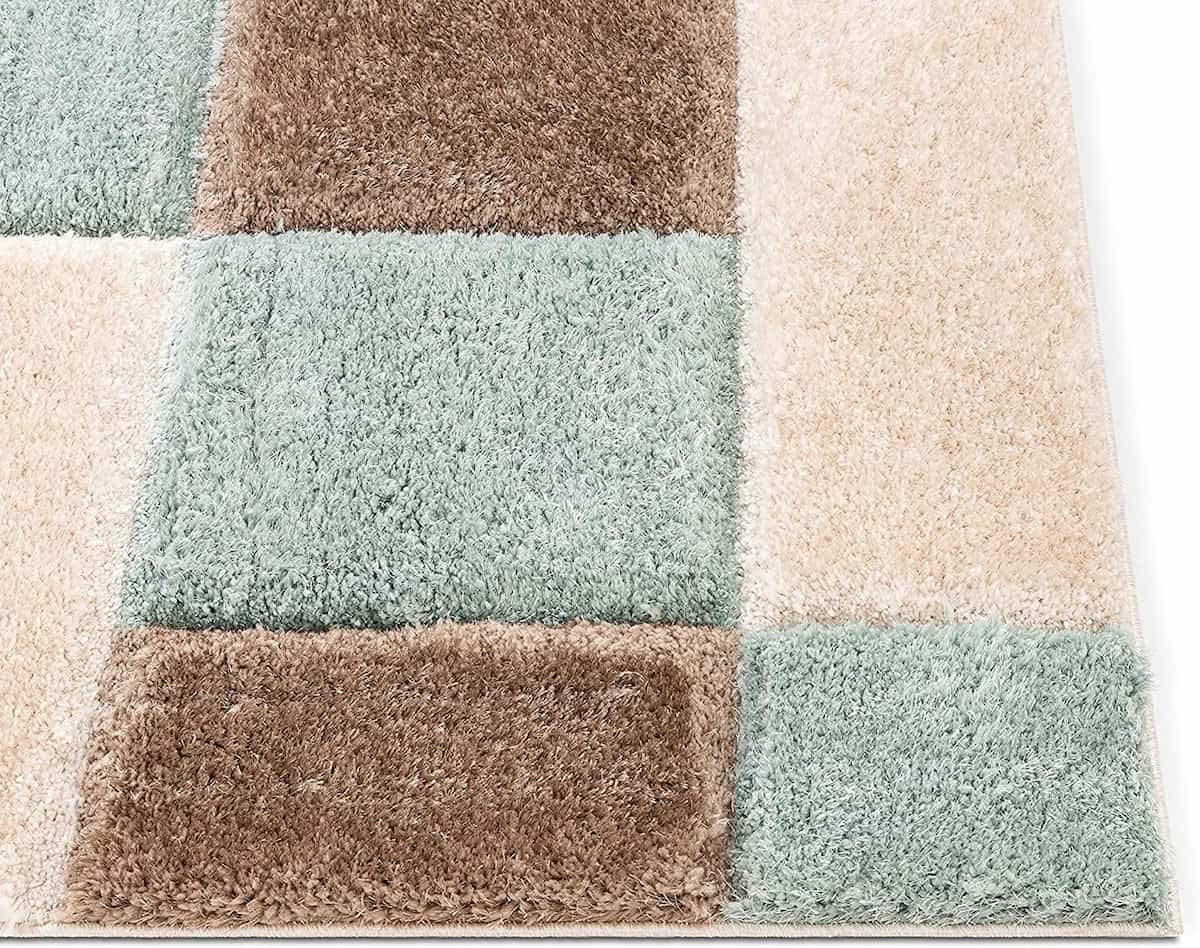 RugNoor color block shag rug in teal, brown and beige squares