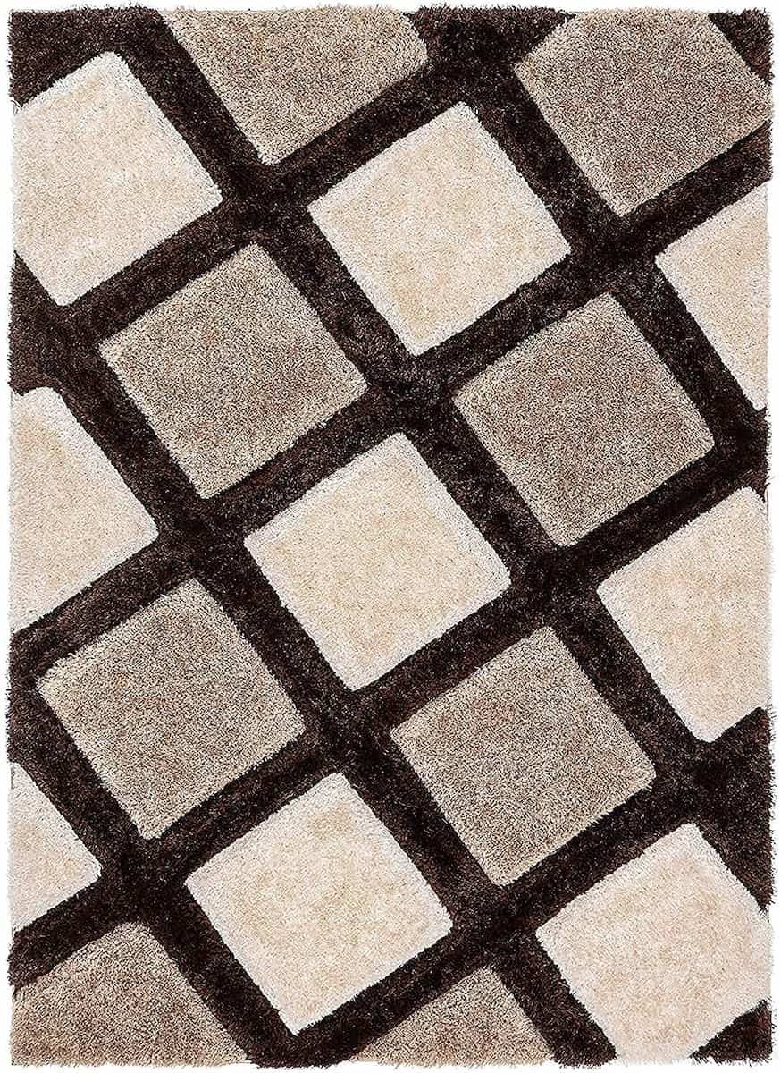 RugNoor brown diamond pattern shag rug with soft plush texture