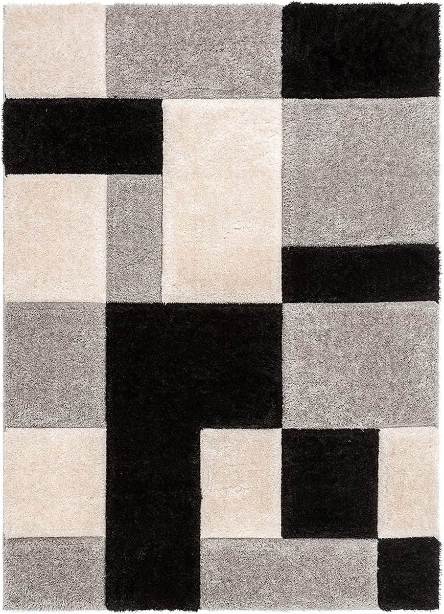 full length white and black block modern design in shaggy carpet